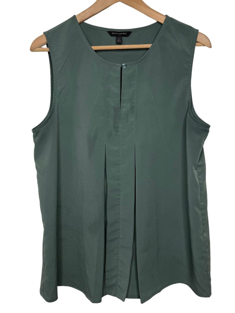 Banana Republic Olive Sage Green Pleated Keyhole Sleeveless Blouse L
